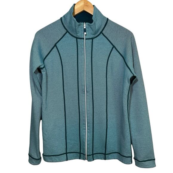 Kirkland Signature Women’s Reversible Full Zip Jacket Teal Green Striped Casual - Picture 1 of 12